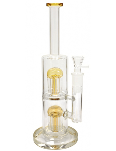 Bong with filtration Twin Bud Bong Amber 2 Percolators, height 33 cm