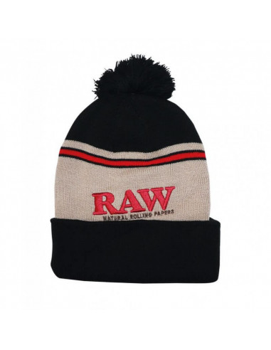Winter hat RAW Pompom Knit Hat BLACK-BEIGE