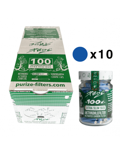 Filtry węglowe Purize XTRA Slim BOX 10 x 100 szt. NIEBIESKIE