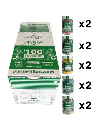 Filtry węglowe Purize XTRA Slim BOX 10 x 100 szt. Mix kolorów