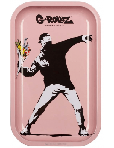 Rolling tray G-Rollz Banksy Flower Thrower Pink 17.5 x 27.5 cm
