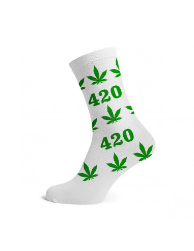 Women's socks 420 Green Leaves, size 36-42 WHITE