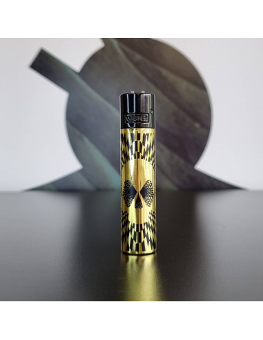 Metal Clipper Lighter with AMAZING SKULLS design gold