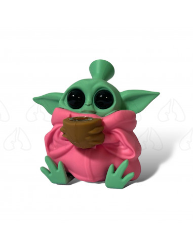 Bongo silikonowe Baby Yoda Pink wys. 12 cm szklany cybuch