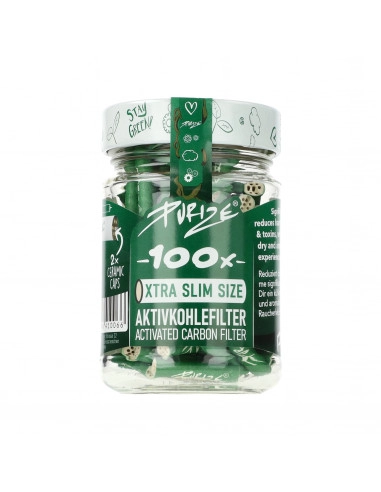 Filtry z aktywnym węglem Purize XTRA Slim 100 szt. w słoiku ZIELONE
