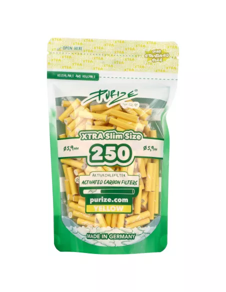 Filtry z aktywnym węglem Purize XTRA Slim Yellow 250 szt. śr. 6 mm