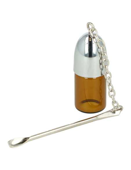 A container with a snuff dispenser, a bottle with a spoon