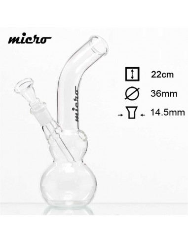Micro bong glass, height 22 cm, mini water pipe, cut 14.5 mm