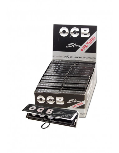 OCB BLACK Bibułki Slim + Filterki białe BOX cała paczka