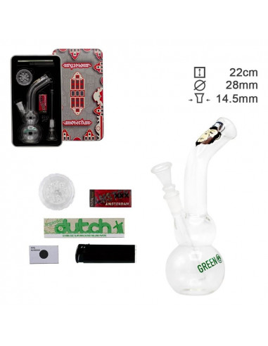 Amsterdam Greenline Bong Gift Set - Set of bongs + accessories in a metal box