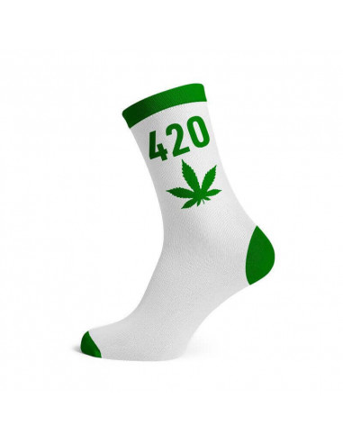 Men's long socks 420, size 40-45 white/green