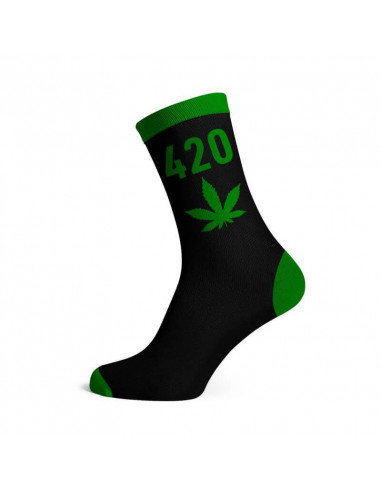 Men's long socks 420, size 40-45 black/green