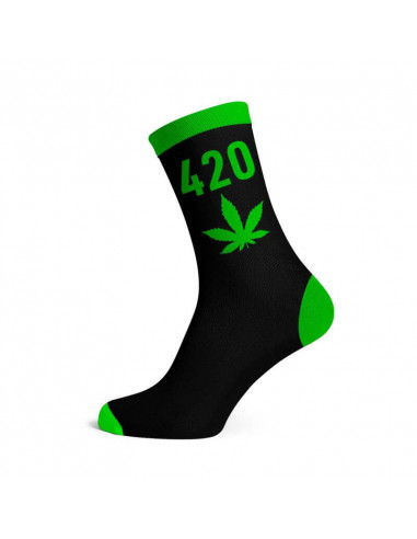 Men's long socks 420, size 40-45 black/neon green