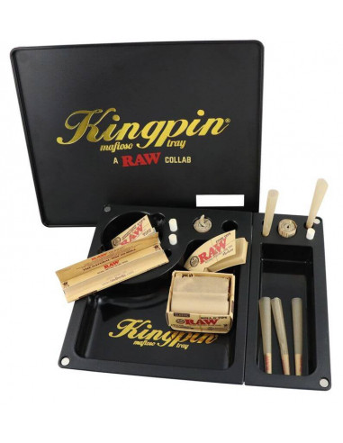 RAW Kingpin Mafioso joint tray with compartments and lid
